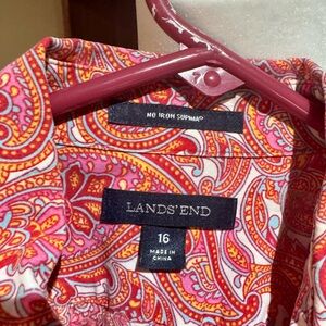 Lands' End Pink, Red & Orange Paisley Shirt